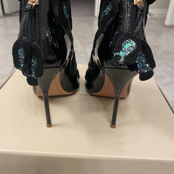 SOPHIA WEBSTER Felice Embellished Mesh Black Patent-Leather Ankle Boot S… - Picture 3 of 12